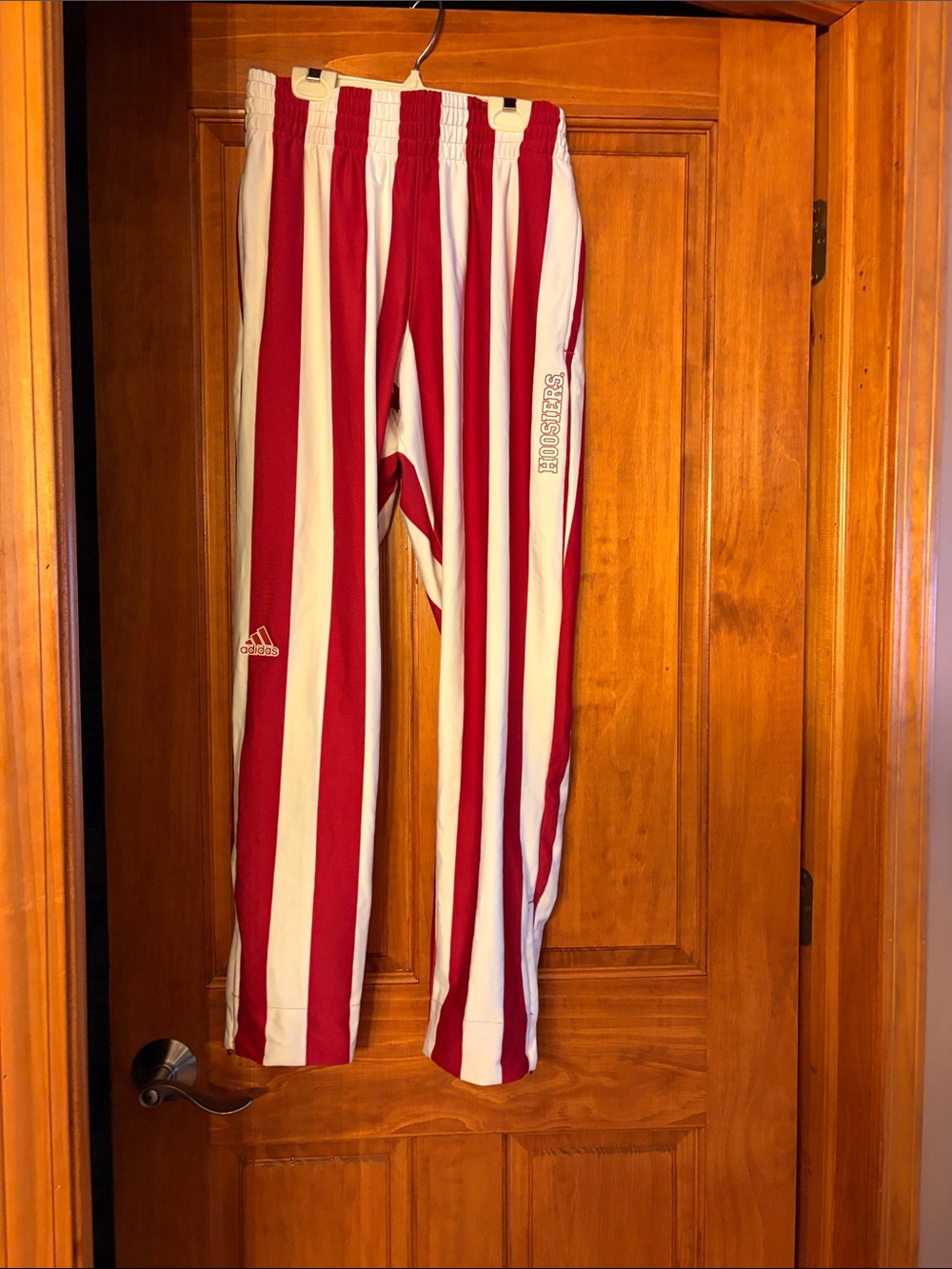 adidas Men’s Red and White Vertical Stripe Joggers- Indiana Hoosiers - Medium